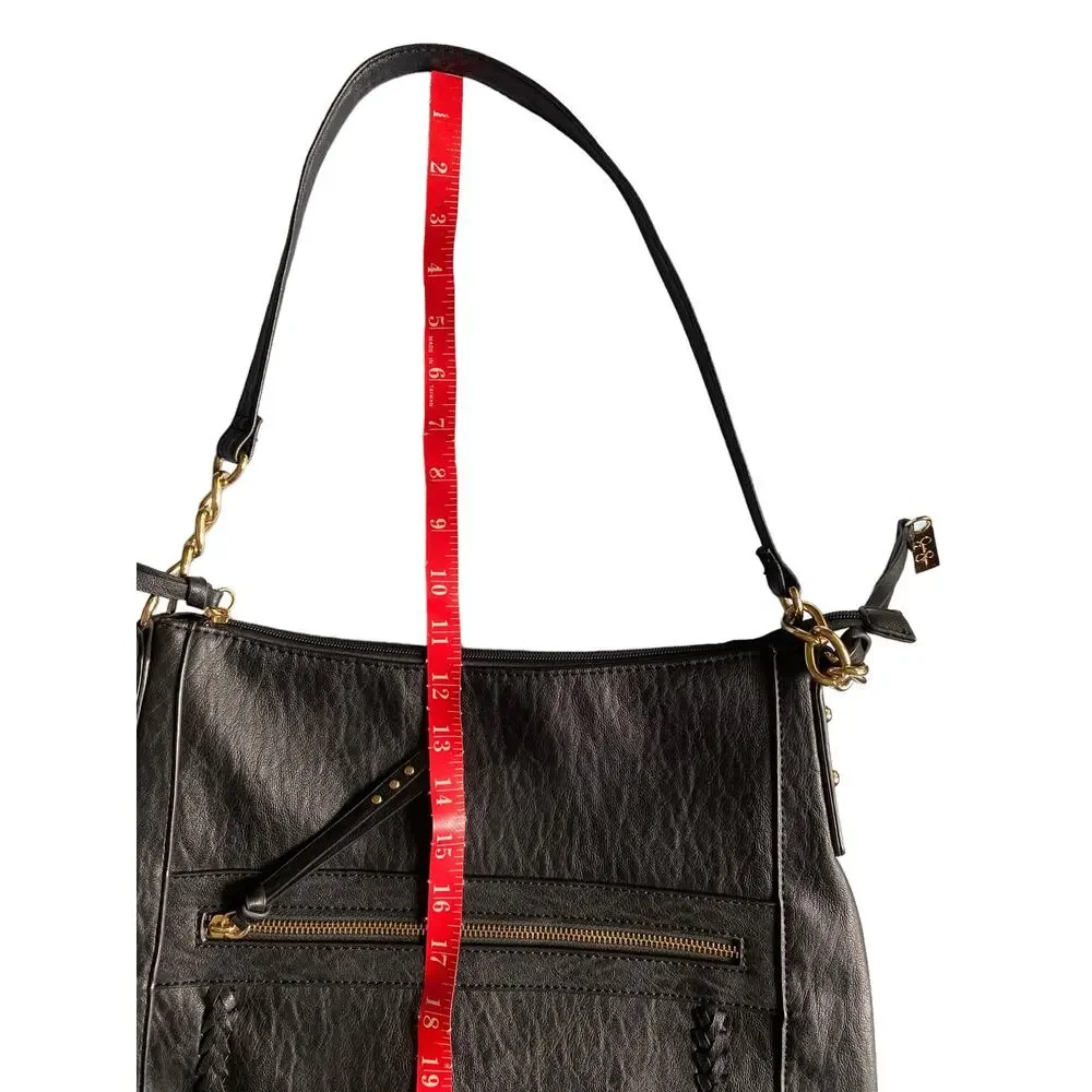 Jessica Simpson Handbag Shlder Tote Purse Blk Textured PVC Gold Chain studs